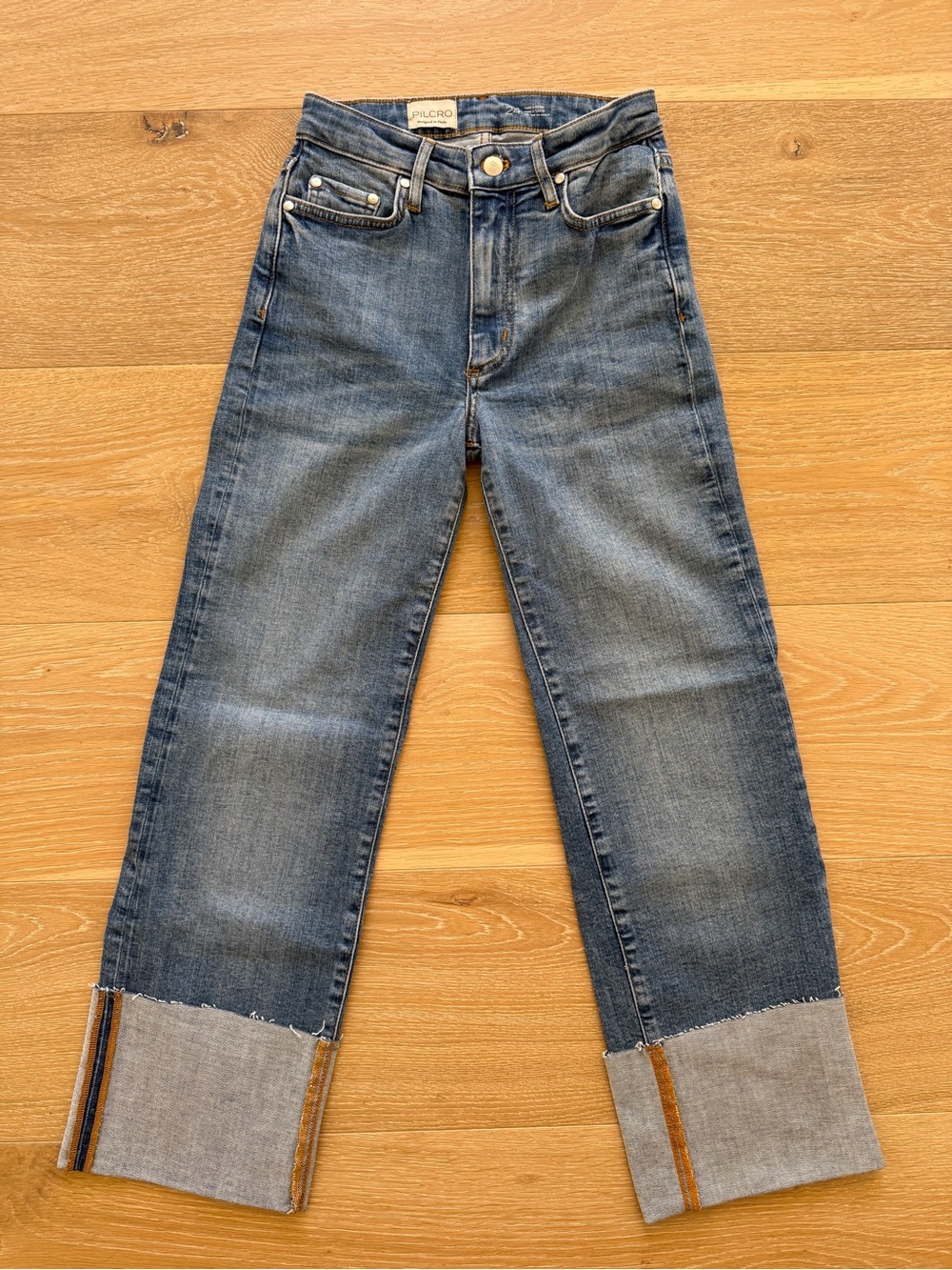 Pilcro Cuffed Straight-Leg Jeans in Medium Blue 24